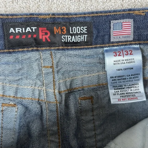 Ariat FR Men's 32x32 M3 Loose Straight Flame Resistant Denim Blue Jeans - Picture 5 of 7